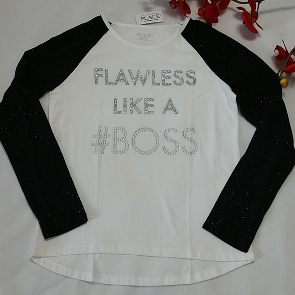 NEW Girls Sparkle Top Color Block Raglan Long Sleeve Flawless Like Boss Bling Md - Picture 1 of 8